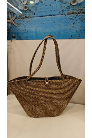 El Yapımı Örgü Omuz Çantası & Plaj Çantası Kaverengi