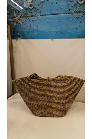 El Yapımı Örgü Omuz Çantası & Plaj Çantası Kaverengi