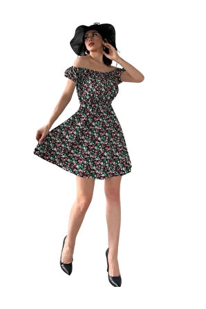 Madonna Yaka Çiçek Desenli Elbise