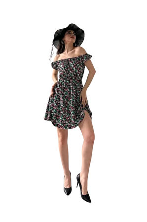 Madonna Yaka Çiçek Desenli Elbise