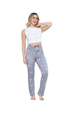 Pijama Altı Modal Ring Viskon Kumaş Kalp Desenli-Gri