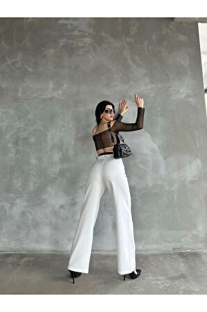 Beli Kemerli Pantolon - Beyaz