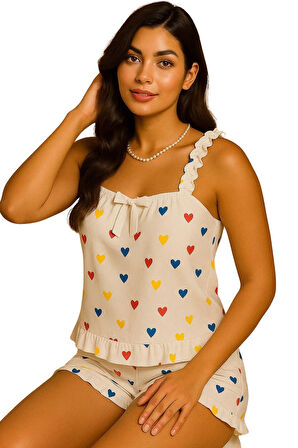 Kalp Desenli Şortlu Pijama Takımı