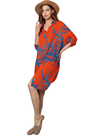 Desenli Elbise - Turuncu