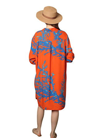 Desenli Elbise - Turuncu