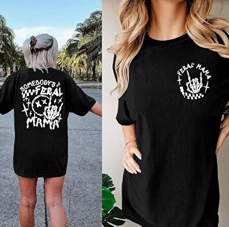 melfxxl Bisiklet Yaka Baskılı T-shirt - Siyah