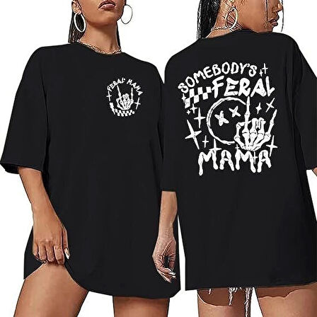 melfxxl Bisiklet Yaka Baskılı T-shirt - Siyah