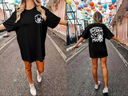 melfxxl Bisiklet Yaka Baskılı T-shirt - Siyah