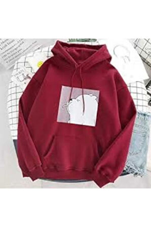 malkoçbey white bear baskılı kapüsonlu oversize unisex swetşhirt
