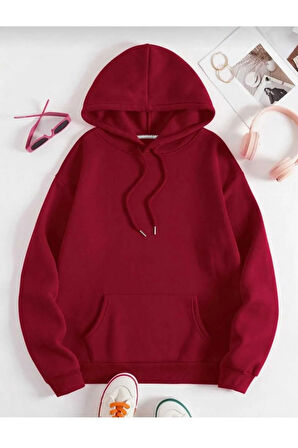malkoçbey bordo kapüşonlu oversize unisex swetşhirt