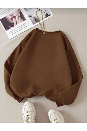 never baskılı oversize unisex bisiklet yaka sweatşhirt