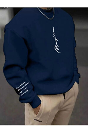 baskılı oversize bisiklet yaka sweatşhirt