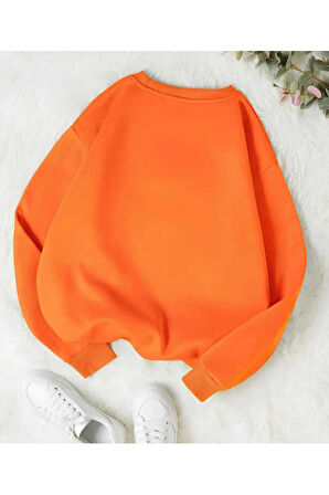 never baskılı oversize unisex bisiklet yaka sweatşhirt