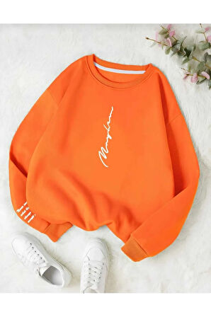 never baskılı oversize unisex bisiklet yaka sweatşhirt