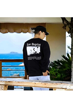 malkoçbey los angeles sırt  baskılı o yaka oversize unisex swetşhirt