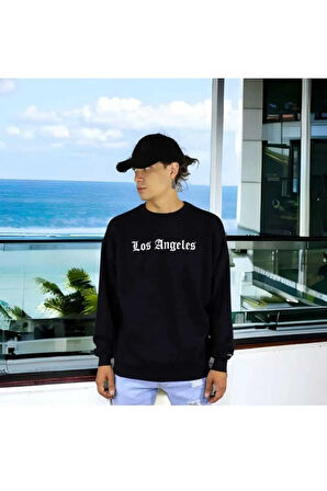 malkoçbey los angeles sırt  baskılı o yaka oversize unisex swetşhirt