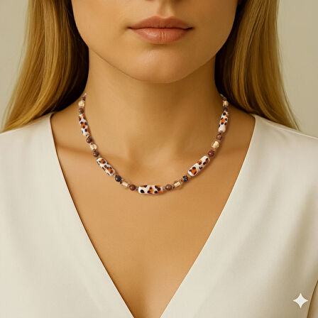 Murano Leopar Kaplan Gözü Doğal Taş Kolye