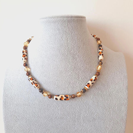 Murano Leopar Kaplan Gözü Doğal Taş Kolye