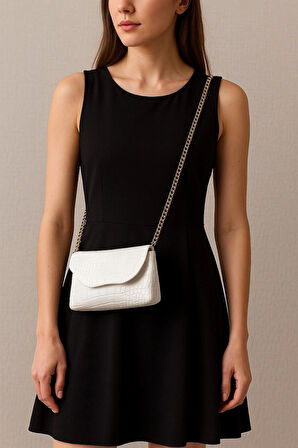 Kadın Zincir Askılı Mini Omuz Çantası – Kroko & Leopar Desenli Şık Tasarım