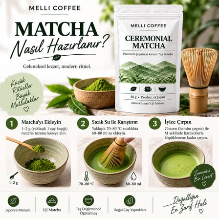 melli coffee ceremonial matcha 50g – premium grade – japonya menşei