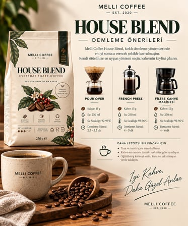 Melli Coffee House Blend Filtre Kahve 1 Kg Orta Kavrum Öğütülmüş