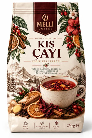 Melli Coffee Kış Çayı Bitki Çayı 250 gr Tarçın, Karanfil, Zencefil, Portakal ve Hibiskuslu