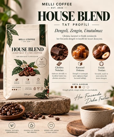 Melli Coffee House Blend Filtre Kahve 250 g Orta Kavrum Öğütülmüş