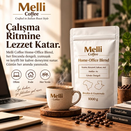 Melli Coffee Morning Blend Espresso Çekirdek Kahve 1 KG Orta-Koyu Kavrum Brezilya & Kolombiya