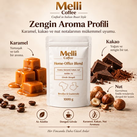 Melli Coffee Morning Blend Espresso Çekirdek Kahve 1 KG Orta-Koyu Kavrum Brezilya & Kolombiya