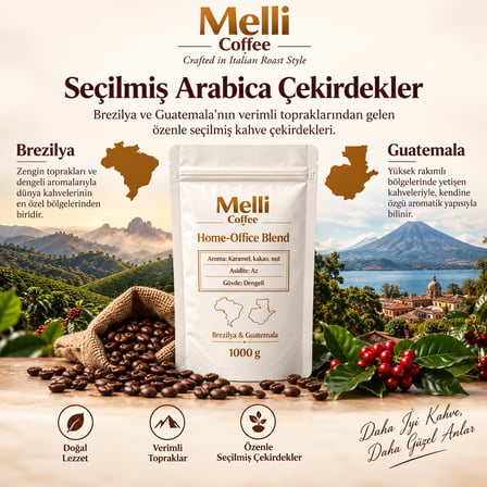 Melli Coffee Morning Blend Espresso Çekirdek Kahve 1 KG Orta-Koyu Kavrum Brezilya & Kolombiya