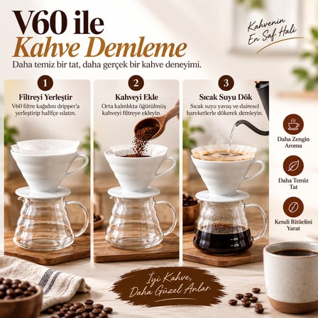 Melli Coffee V60 Kahve Demleme Seti Porselen ve Cam 600 ml