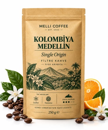 Melli Coffee Kolombiya Medellín Single Origin Filtre Kahve 250 g – Orta Kavrum – Çiçeksi & Narenciye Notaları