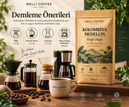 Melli Coffee Kolombiya Medellín Single Origin Filtre Kahve 250 g – Orta Kavrum – Çiçeksi & Narenciye Notaları