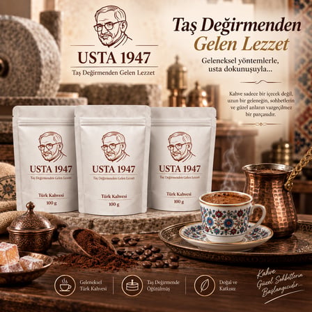 USTA 1947 Taş Değirmenden Türk Kahvesi 3'lü Set (100 Gr * 3 Adet)