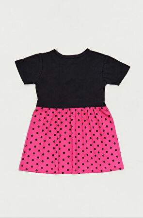 Siyah-Fuşya Kız Çocuk Minnie Mouse Baskılı  Elbise-mmrskçe