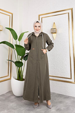 Kadın Fermuarlı Kapüşonlu Pamuk Gabardin Kap