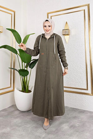 Kadın Fermuarlı Kapüşonlu Pamuk Gabardin Kap