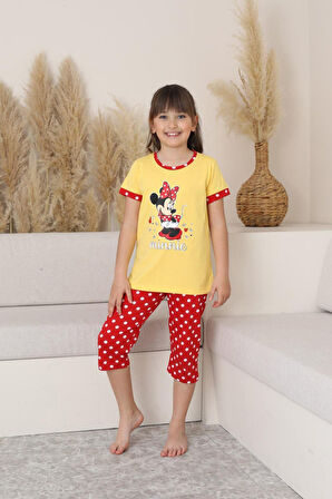Miniğimin Cicileri (11-14 Yaş) Mnn Puantiye Desenli Kız Çocuk Kapri Takım - Sarı