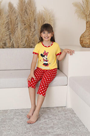 Miniğimin Cicileri (11-14 Yaş) Mnn Puantiye Desenli Kız Çocuk Kapri Takım - Sarı