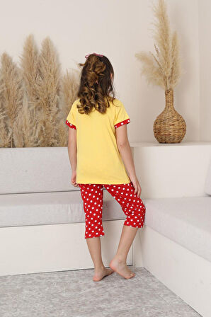 Miniğimin Cicileri (11-14 Yaş) Mnn Puantiye Desenli Kız Çocuk Kapri Takım - Sarı