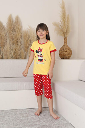 Miniğimin Cicileri (11-14 Yaş) Mnn Puantiye Desenli Kız Çocuk Kapri Takım - Sarı