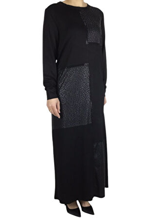 KADIN ÖNÜ DERİ DETAYLI UZUN ELBİSE