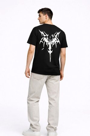Oversize Erkek Tişört Arkası Baskılı Streetwear Siyah Grafik Back Print Unisex T-Shirt
