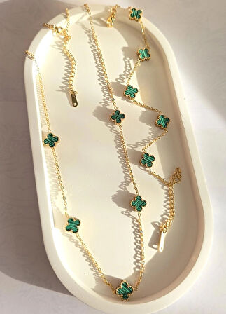 Çelik Kolye Seti - Yonca Kolye Ve Bileklik Seti - Paslanmaz Çelik 