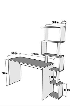 Pratik Kitaplıklı Çalışma Masası Beyaz 120x50