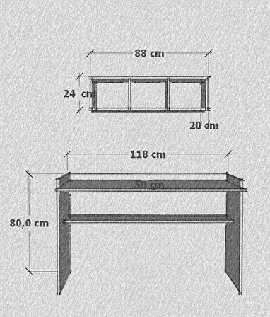 118 cm Sera Çalışma Masası Duvar Raflı Beyaz Ceviz