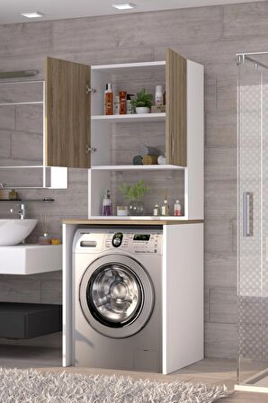 Üst Dolaplı Çok Amaçlı Çamaşır Makinesi Dolabı Meşe