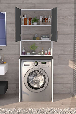 Üst Dolaplı Çok Amaçlı Çamaşır Makinesi Dolabı Antrasit