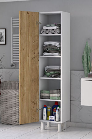 5 Raflı Banyo Boy Dolabı Beyaz Çam