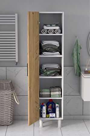 5 Raflı Banyo Boy Dolabı Beyaz Çam